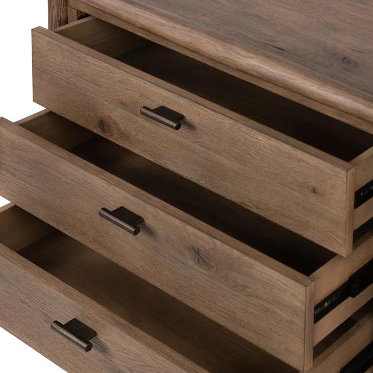 Weathered Oak Rustic 3-Drawer Nightstand