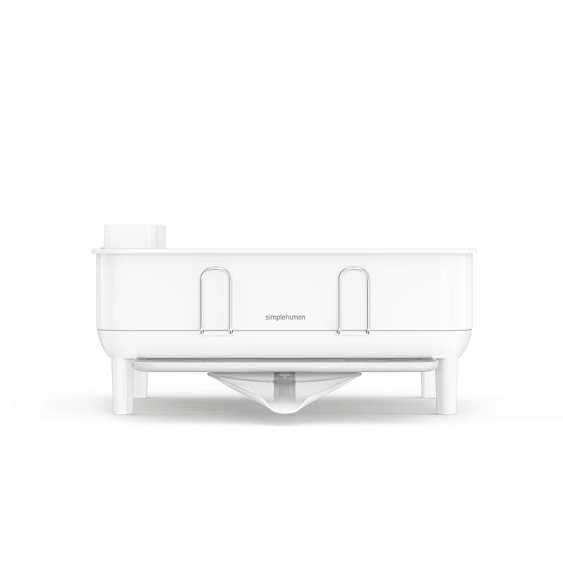 simplehuman Compact Kitchen Dish Drying Rack with Swivel Spout, Fingerprint-Proof Stainless Steel Frame