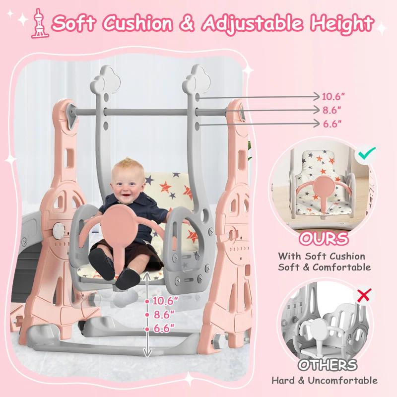 Suteck 4 in 1 Toddler Slide, Kids Slide with Climber and Swing Outdoor Indoor Slide Playset