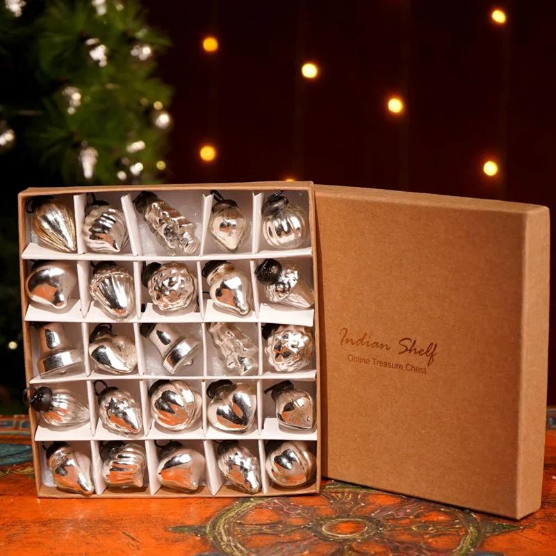 25 Piece Silver Mercury Glass Christmas Ornaments Vintage Christmas Decorations For Tree, Halloween, New Year, Valentine Day, Holidays, Event And Wedding Party Decor