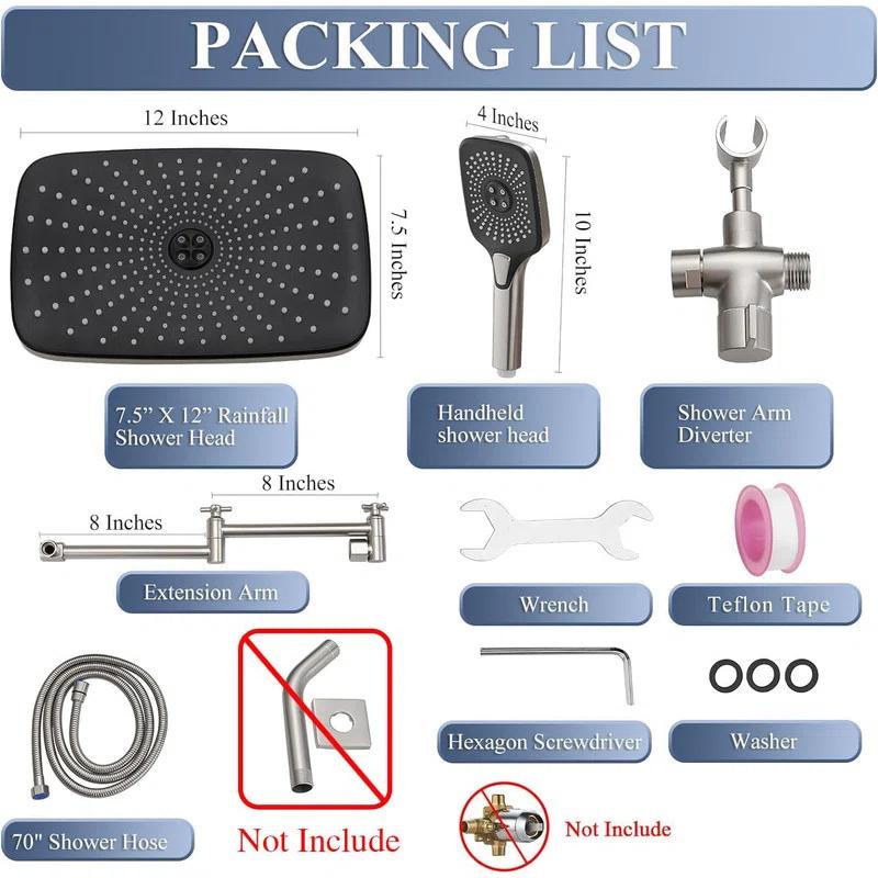 12 Inch Shower Head With Handheld, High-Pressure Rain/Rainfall Shower Heads With 3+1 Handheld