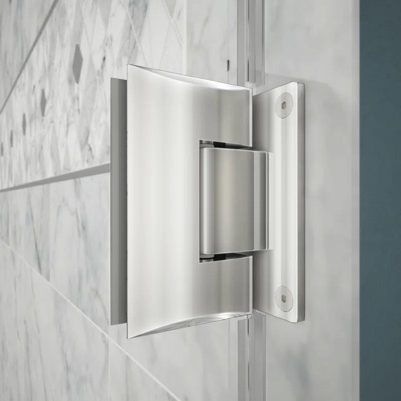 Unidoor Frameless Hinged Shower Door with Glass Shelves