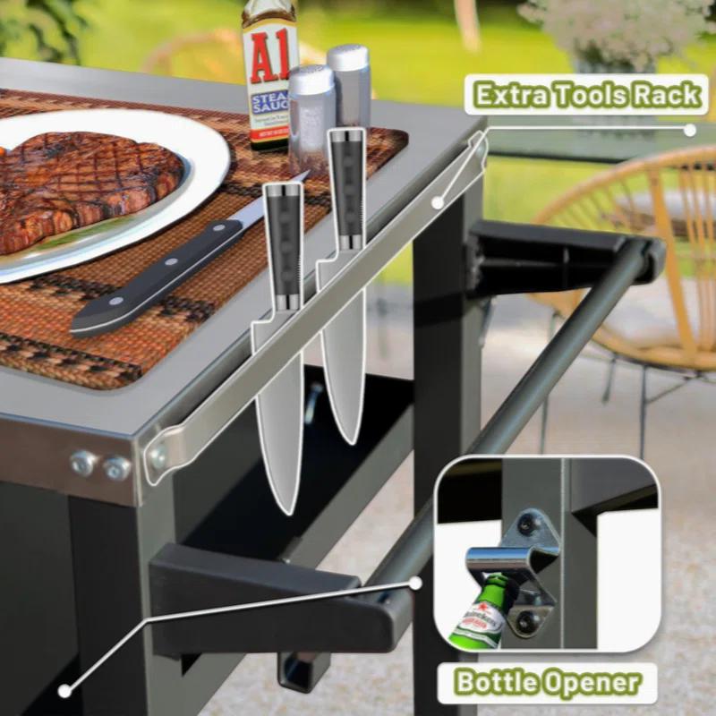 GZMWON 3-Shelf Outdoor Grill Table, Grill Cart Outdoor With Wheels, Pizza Oven Table And Food Prep Table, Blackstone Table Grill Stand  Blackstone Griddle  Outside BBQ