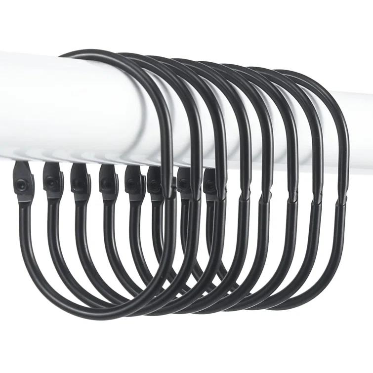 OUMIKEJI 12 Pcs Shower Curtain Hooks, Oval Snap Shower Rings For Curtain, Metal Black Shower Curtain Rings Rust Proof, Glide Smoothly Shower Hooks  (Black)