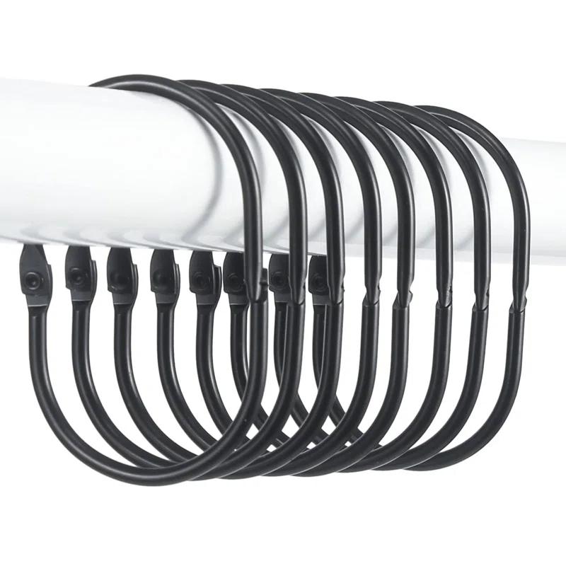 OUMIKEJI 12 Pcs Shower Curtain Hooks, Oval Snap Shower Rings For Curtain, Metal Black Shower Curtain Rings Rust Proof, Glide Smoothly Shower Hooks  (Black)