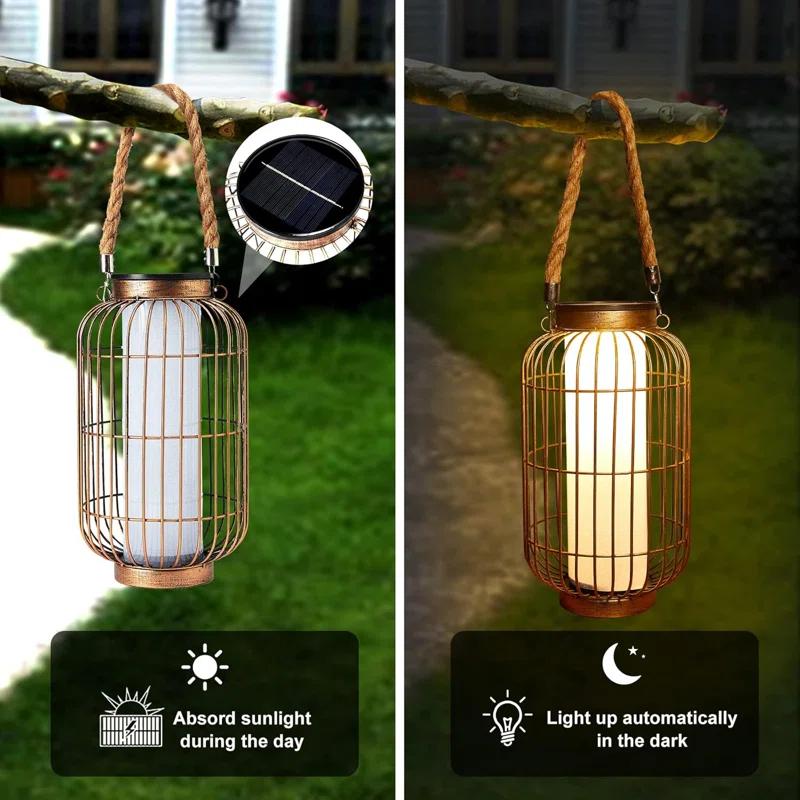 pearlstar "14.1'' Large Outdoor Solar Lanterns Hanging Light Waterproof LED Garden Lights  Retro Bronze Metal Lamp"