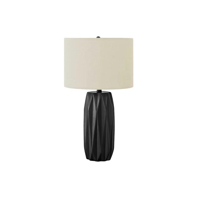 Benjara Table Lamp, 25 Inch Black Textured Ceramic Base, Ivory Fabric Shade