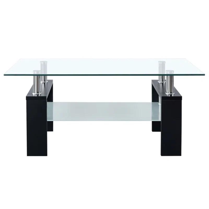 Orren Ellis Paizleigh vidaXL Coffee Table, Tempered Glass Top, Center Table, 37.4''x21.7''x15.7''