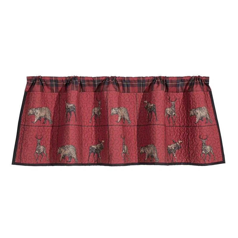 Paseo Road by HiEnd Accents Woodland Plaid Red Navy Blue Cotton Woodland Bear Deer Moose Kitchen Valance Rod Pocket 18x56 inch