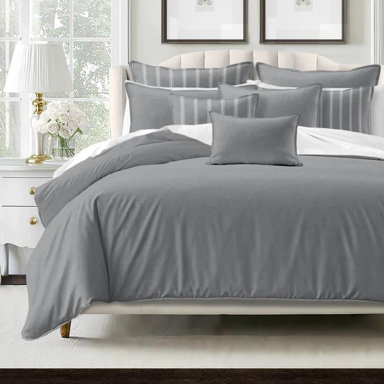 Shay Full Gray Cotton Comforter Set with Bonus Pillows
