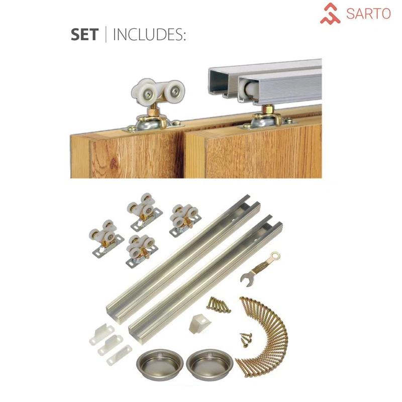 SARTODOORS Felicia Clear Glass Sliding Closet White Doors with Installation Hardware Kit