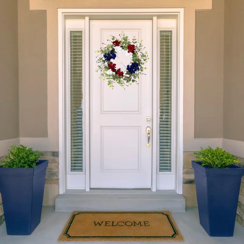 Northlight Seasonal Red white and Blue Hydrangea and Eucalyptus Patriotic Artificial Wreath
