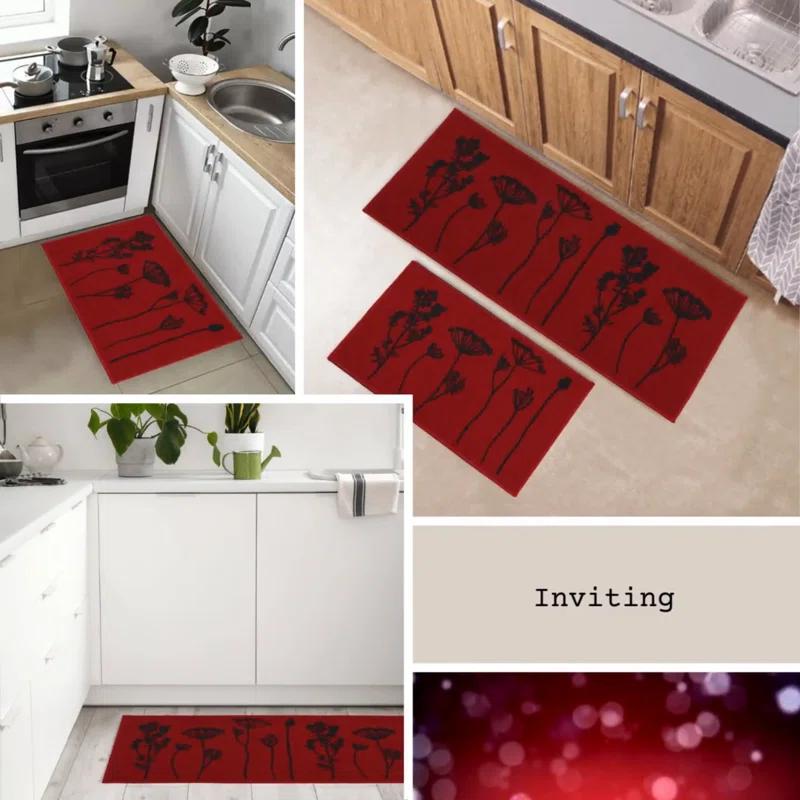 Evideco Wildflowers Non Skid Kitchen Mats Runner & Comfort Mat (2 Pieces) (Set of 2)