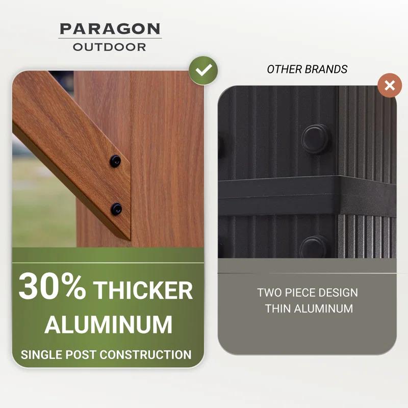 Paragon-Outdoor Florence 11 ft. W x 11 ft. D Wood Grain Aluminum Pergola in Canadian Cedar with Convertible Canopy