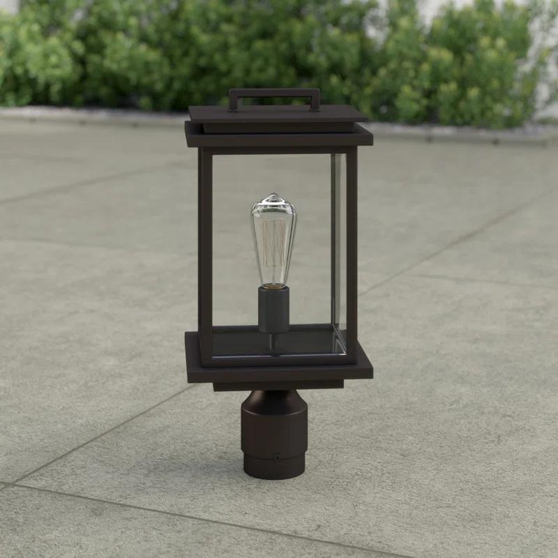 Antique Bronze Rectangular Outdoor Post Lantern with Clear Panels