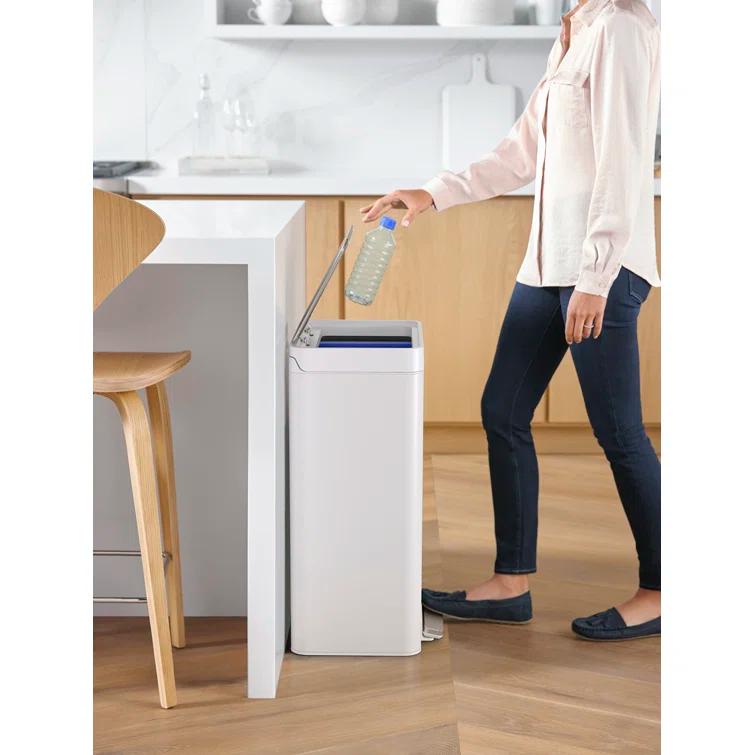 Reset 11 Gallon Dual Compartment Kitchen Trash Can, Stainless Steel Step Trash Can