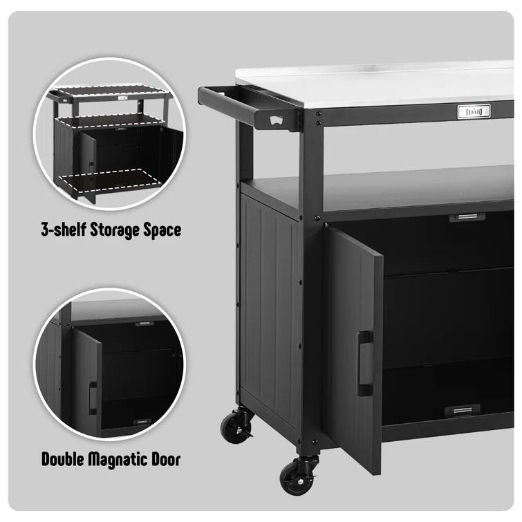 Feasto Feasto 35''H x 32''W Cabinet Utility Cart with Wheels, Outdoor Grill Cart, Rolling Kitchen Cart for BBQ Food Prep