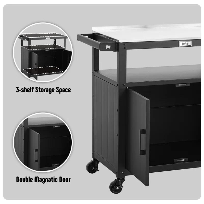 Feasto Feasto 35''H x 32''W Cabinet Utility Cart with Wheels, Outdoor Grill Cart, Rolling Kitchen Cart for BBQ Food Prep