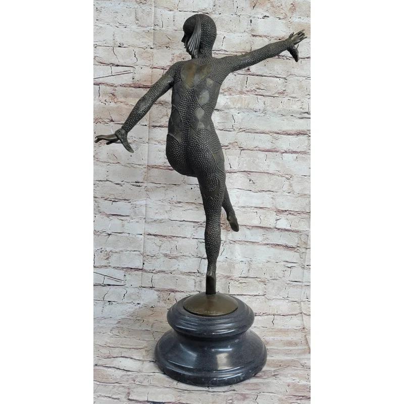 Red Barrel Studio® Chiparus Art Deco Russian Ballet Dancer Ballerina Bronze Sculpture Statue Figure on Marble Base