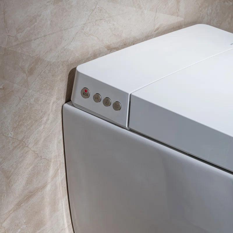 WoodBridge LT611+SWHT611-WH Dual-Flush Elongated Wall-Mount Toilet (Seat Included)