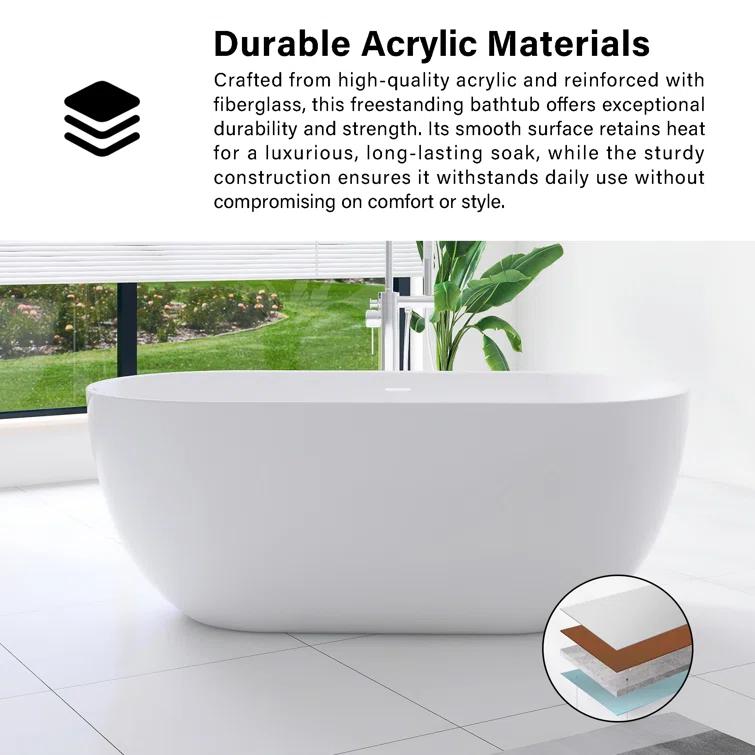 Staykiwi 67'' x 29'' Freestanding Soaking Plastic / Acrylic Bathtub JJCS04BT-67