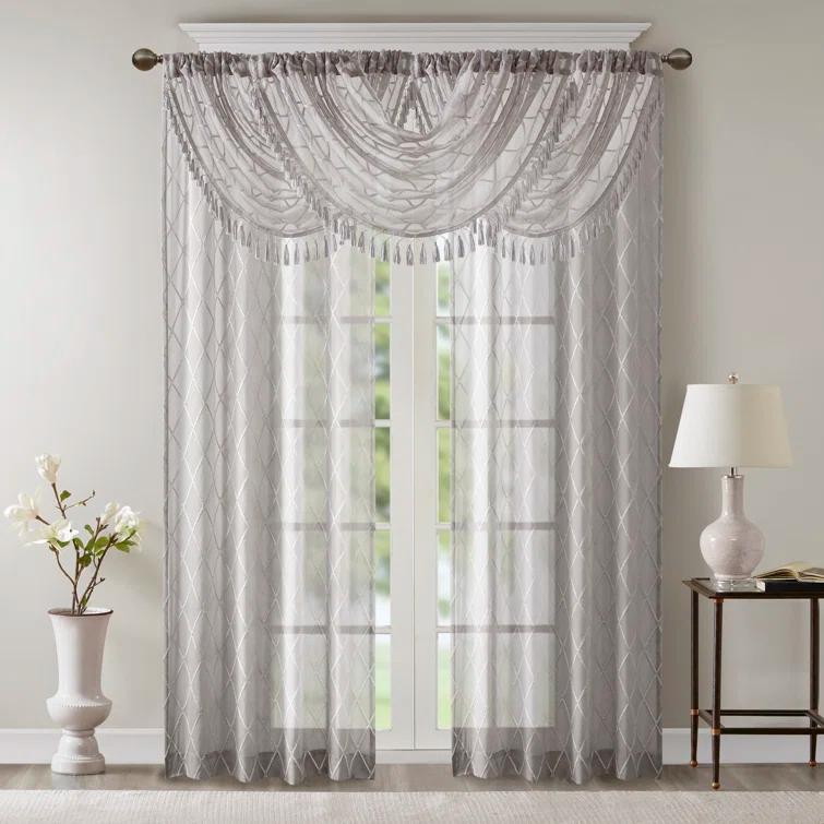 Madison Park Irina Diamond Sheer Embroidered Single Waterfall Valance