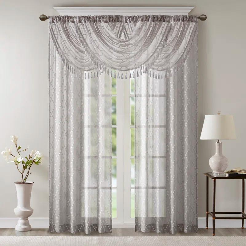 Madison Park Irina Diamond Sheer Embroidered Single Waterfall Valance