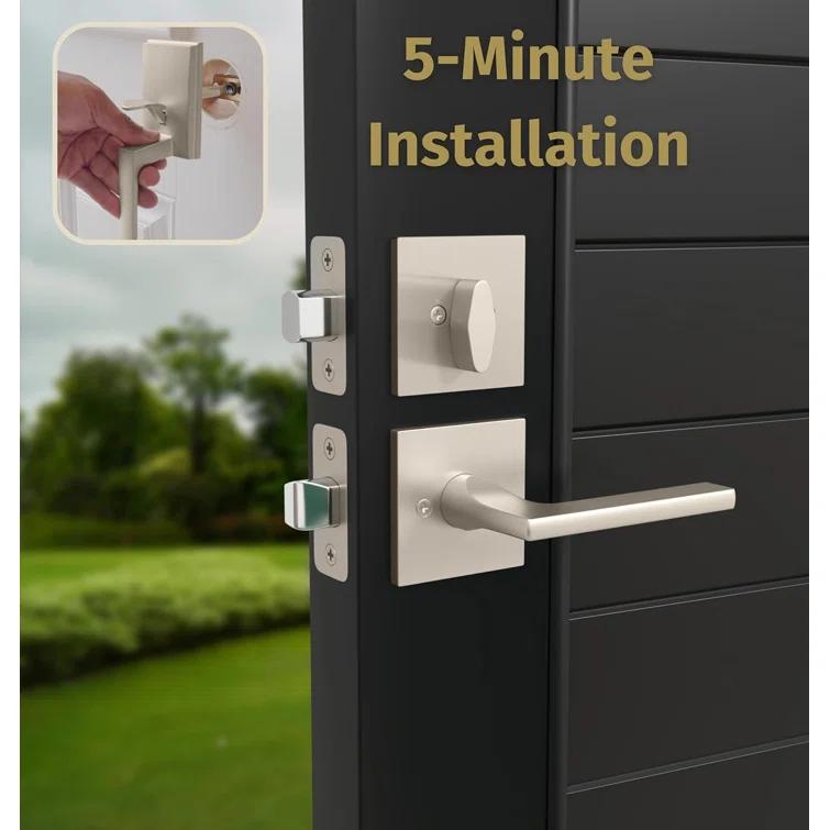 Mega Handles Mega Handles Tobelle Reversible Entry Door Handle Set with Single Cylinder Deadbolt and Lever – Modern Handle for Front, Garage, or Interior Doors