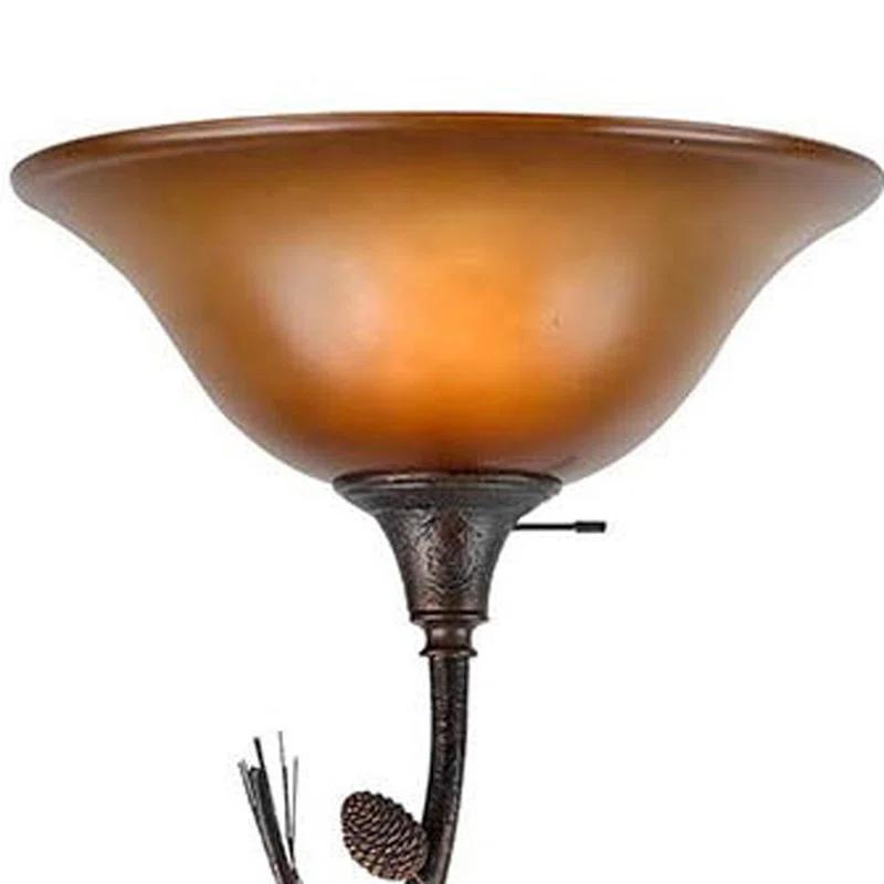 Wildon Home® 72" Rusted Torchiere Floor Lamp With Brown Frosted Glass Dome Shade