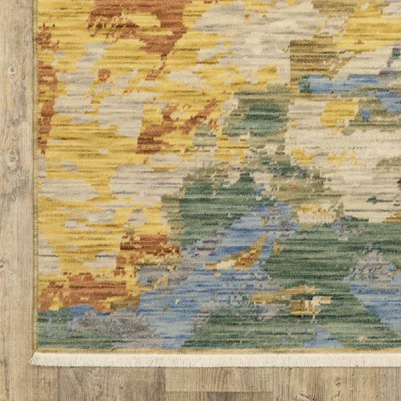 17 Stories Japhenia Abstract Machine Woven Wool/Nylon Area Rug in Red/Beige/Gold
