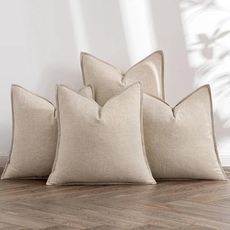 MAGBIX Beige Linen Pillow Covers Pack Of 4 Decorative Natural Solid Throw Pillow Covers Soft Accent Boho Farmhouse Couch Pillowcases Modern Home Decors For Living Room Bed Sofa 18X18 Inch