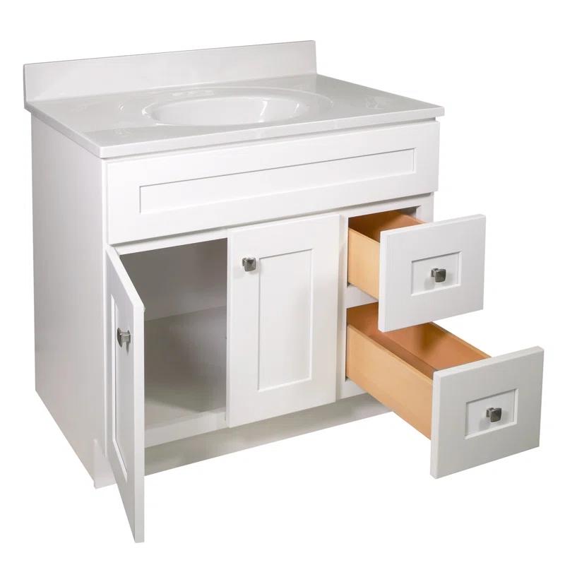 Design House Brookings 37 Inch Solid Wood Bathroom Vanity with Cultured Marble Top, Assembled, Sherwin Williams® Gray – Design House, 216127