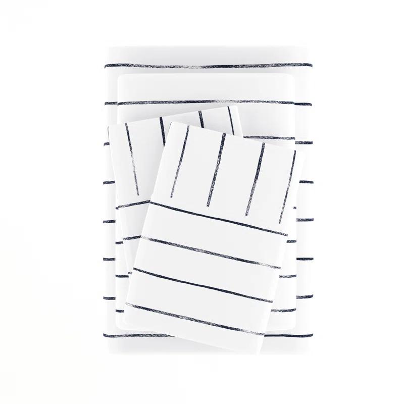 IEnjoy Home Distressed Navy Coastal Stripe Pattern Microfiber Sheet Set