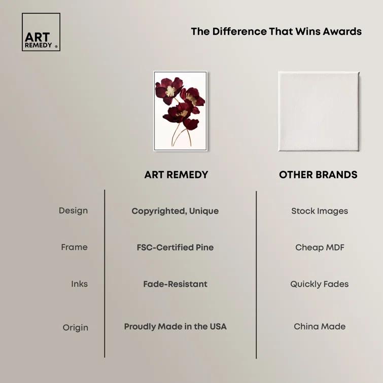 Art Remedy Art Remedy Wine Flowers Framed Floral Fine 1 Piece Canvas Wall Art 57114