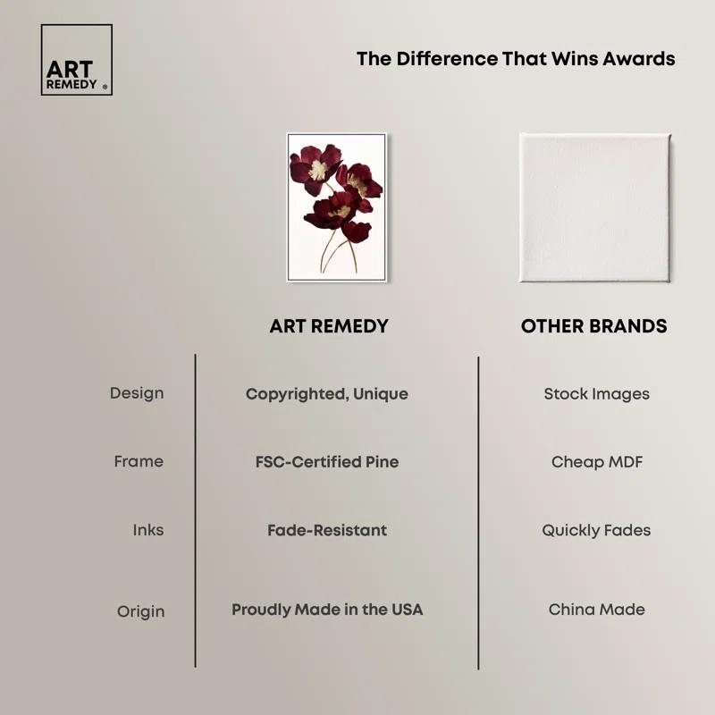 Art Remedy Art Remedy Wine Flowers Framed Floral Fine 1 Piece Canvas Wall Art 57114