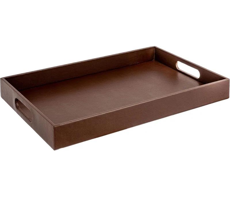 Latitude Run® 18"X12"Glossy Shagreen Faux Leather Decorative Tray Ottoman Coffee Table Perfume Living Room Kitchen Serving Tray With Silver Metal Handles By Home Redefined