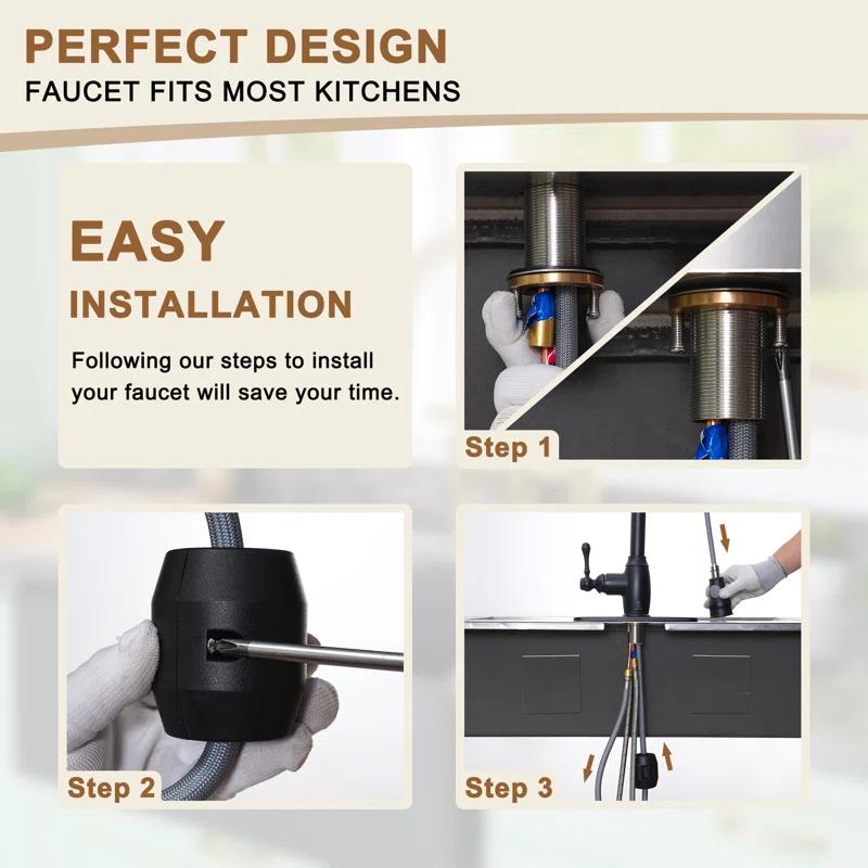 CASAINC 1.8 GPM Single-Handle Spring Pull-Down Kitchen Faucet Single Hole Faucet