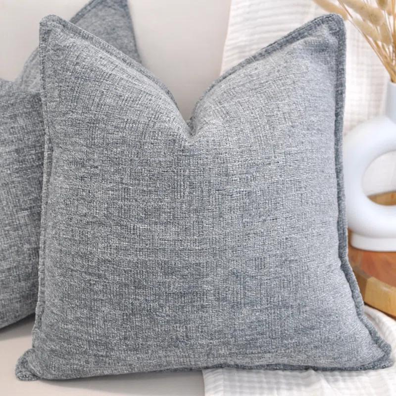 Oveesha Soft Chenille Throw Pillow Covers With Stitched Edge (Set of 2)