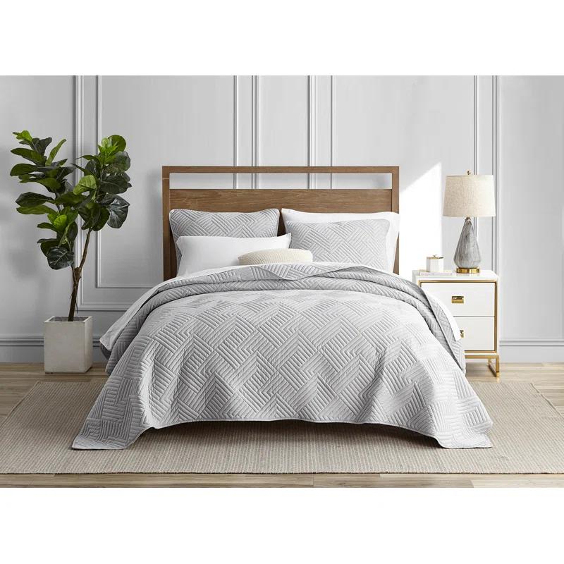 DESIGN STUDIO Garment Wash Grid All-Season Reversible Soft Microfiber Quilt Set