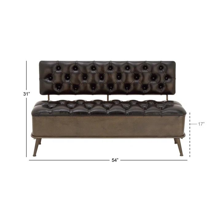 Williston Forge Black Metal Room Storage Bench with Tufted Faux Leather, 54" x 19" x 31"