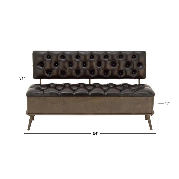 Williston Forge Black Metal Room Storage Bench with Tufted Faux Leather, 54" x 19" x 31"