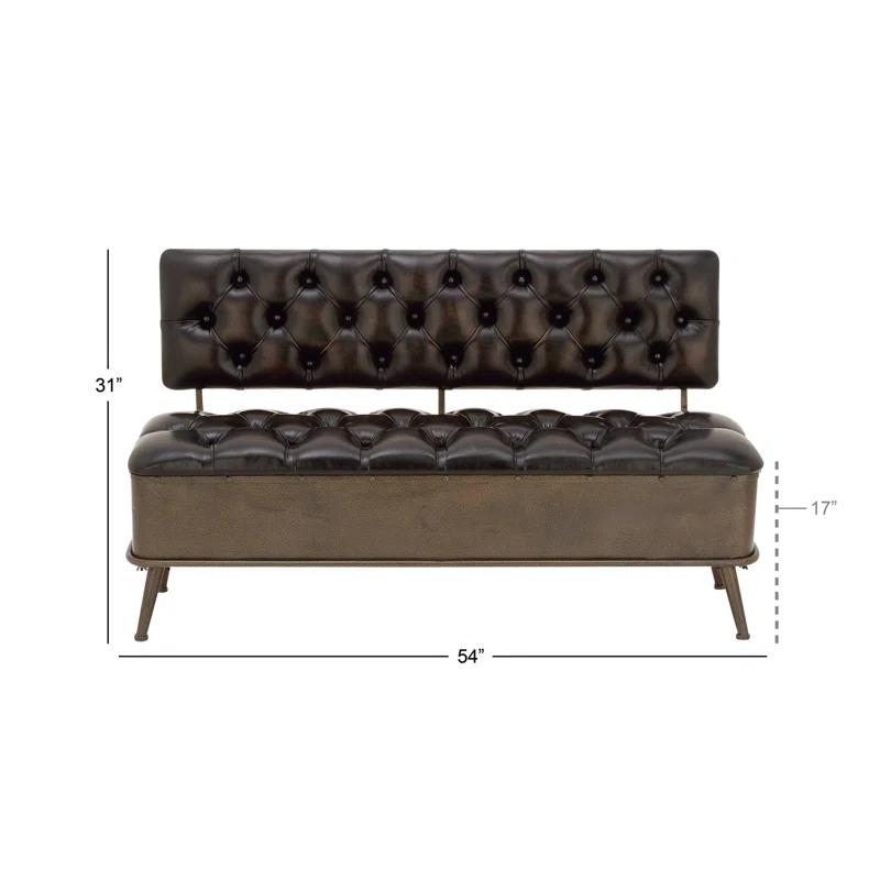 Williston Forge Black Metal Room Storage Bench with Tufted Faux Leather, 54" x 19" x 31"