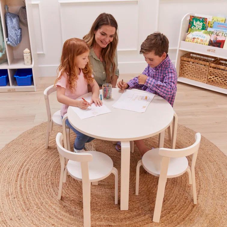 ECR4Kids Bentwood Round Table and Curved Back Chair Set, Kids Furniture, 5-Piece