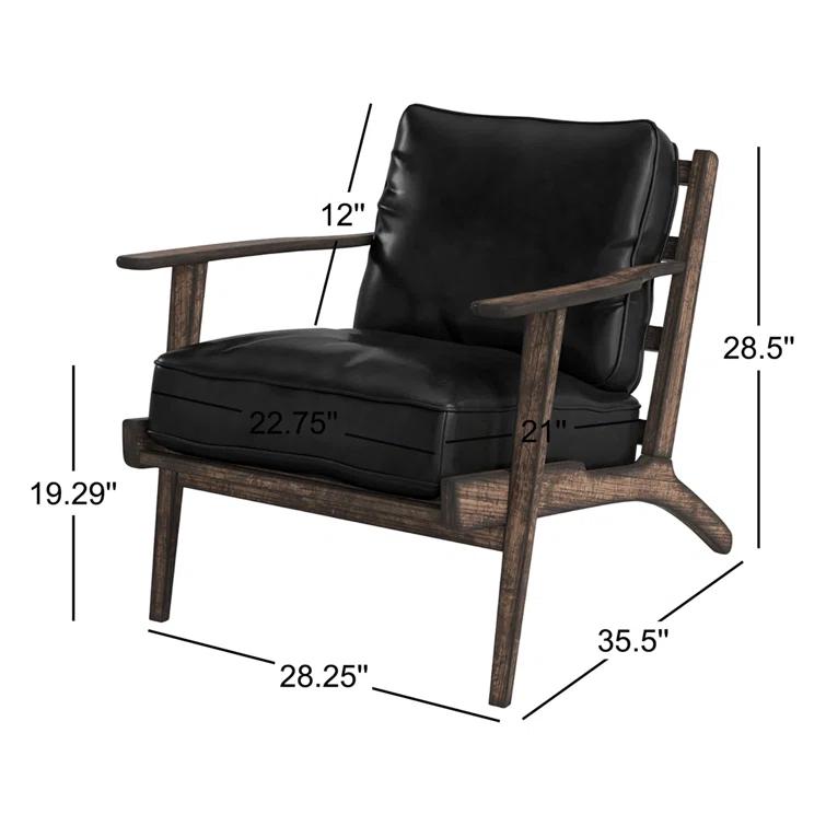 Landon Ebony Leather Lounge Chair with Distressed Oak Frame