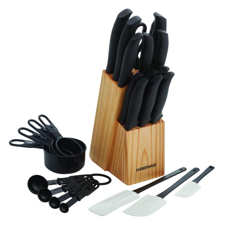 Farberware Faberware 25-Piece Knife Block Set With Soft Grip Handles, Measuring Cups, Spoons & Spatulas