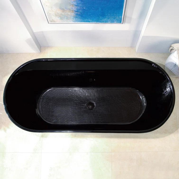 WoodBridge 72'' x 35.375'' Freestanding Acrylic Double Ended Bathtub with Wide Rim,  - Available in Glossy White/Black, with 5 Finish Options for Trim B8859-ORB