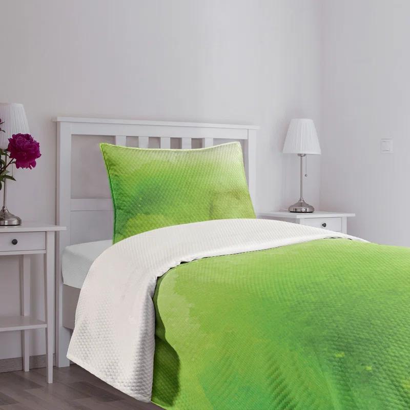 Ambesonne Ambesonne Sage Bedspread Set  Grunge Watercolor Blurred  Apple Green Fern Green