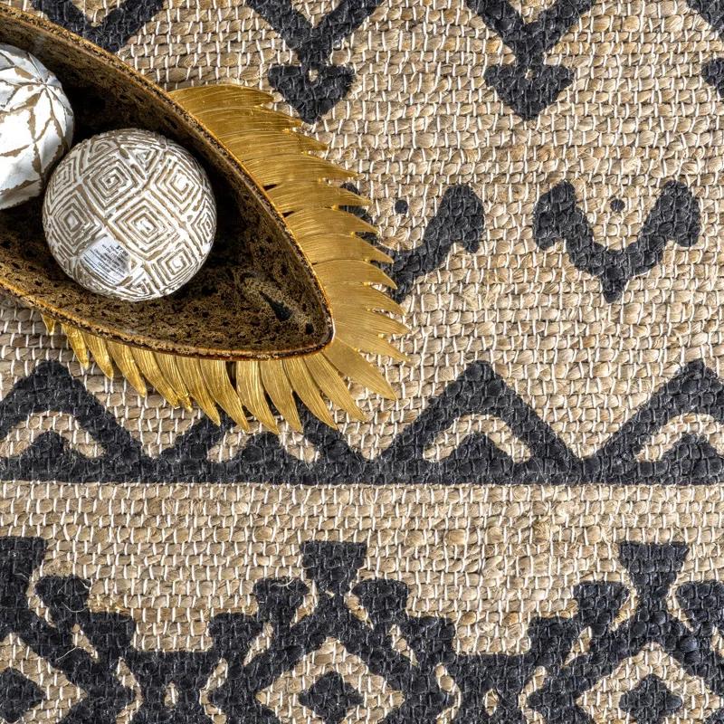Louie Southwestern Handmade Flatweave Jute Light Beige/Black Area Rug