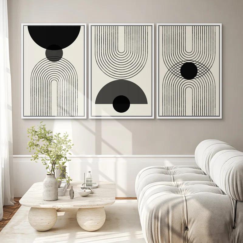 SIGNLEADER Mid-Century Modern Black And White Minimalist Abstract Home Decor Framed Wall Art Work Canvas Print