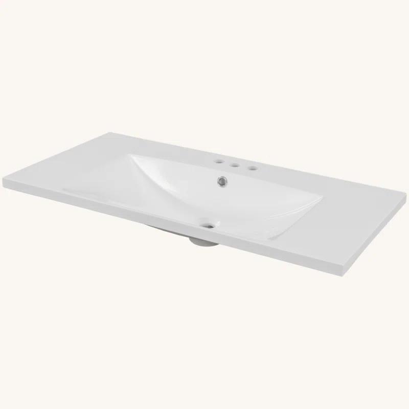 Tech Cube TCYX05543A 36" Single Bathroom Vanity Top With White Basin, 3-Faucet Holes, Ceramic, White